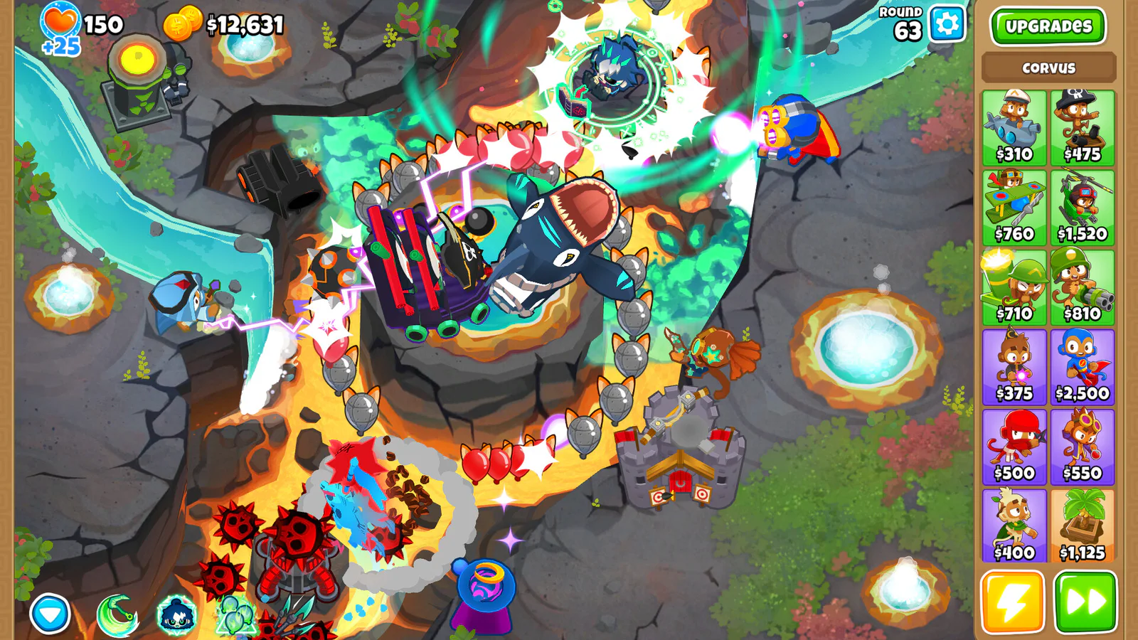 Official Bloons TD 6 screenshot showing towers defending winding paths